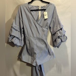 Blue Pin Striped Romper.